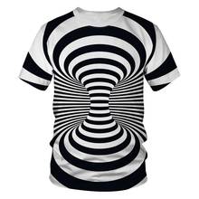 Летние рубашки с 3D принтом унисекс мужские с коротким рукавом забавная Иллюзия черная белая футболка с графикой Vertigo гипнотическая печать 3D футболка 2024 - купить недорого