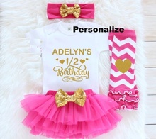 personalize any name half birthday infant bodysuit onepiece Tutu Dress romper headbands Outfit Set baby shower party favors 2024 - buy cheap
