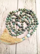 108 Mala Bead Necklace African Turquoises Hand Knotted Necklace Tassel Necklaces Prayer Necklaces Yoga Mala meditation Jewelry 2024 - buy cheap