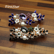 FirstStar Fashion Purple And Black Crystal Hair Barrette Leaf Flower Pearl Rhinestone Clip For Women Hair Jewelry 2024 - buy cheap