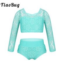 TiaoBug-Conjunto de ropa deportiva con encaje Floral para niñas, Tops cortos con volantes para baile, gimnasia y Ballet 2024 - compra barato