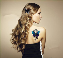 Временная тату-наклейка, 2 шт., с цветами-бабочками, синяя, черная, цветная тату, боди-арт, для женщин, для пляжа, для макияжа, красоты 2024 - купить недорого