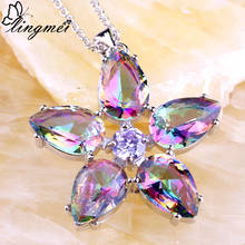 lingmei Wholesale Water-Drop Rainbow CZ Tourmaline Silver Color Chain Pendant Necklace Jewelry for Women Party Free Shipping 2024 - buy cheap