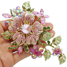 Big New Elegant Pink Crystal Flower Brooch Rhinestone Pin Romantic Wedding Bride Bridesmaid Large Brooches For Woman Jewelry 2024 - buy cheap