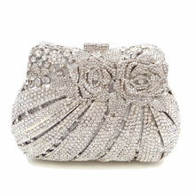 Bolso de mano con cristales plateados para vestido de boda, Mini Minaudiere de Metal para mujer, con diamantes, a la moda 2024 - compra barato