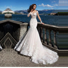 Mermaid Wedding Dresses with Long Sleeves Beach Bridal Gown Princess Lace with Sweep Train Robe Mariage 2024 - buy cheap