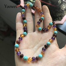 Yoowei Baby Amber Teething Necklace Genuine Beads Natural Amethyst Turquoise Baltic Amber Jewelry Bracelet Necklace Wholesale 2024 - buy cheap
