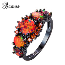 Bamos Brand Female Luxury Orange Fire Opal Ring Fashion Black Gold Filled Jewelry For Women Birthday Gifts High Quality Rings 2024 - buy cheap