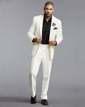 Ternos masculinos customizados, jaqueta + calças + gravata + lenço para homens, padrinho de casamento na cor marfim 2024 - compre barato