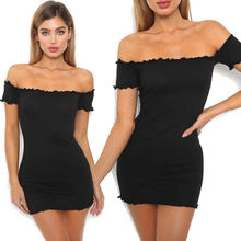 Women Sexy Off Shoulder Bodycon Bandage Party Evening Short Sleeves Ruffle Solid Mini Dress 2024 - buy cheap