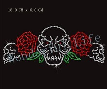 Free Shipping  hotfix rhinestones heat transfer design iron on motifs three skulls with flowers red with green and white 2024 - buy cheap