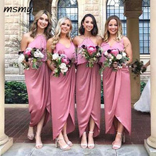 Modest Pink High Low Sleeveless Long Ruffles Mismatched Bridesmaid Dressese Party Prom Dresses Custom Made Custom Made 2024 - buy cheap