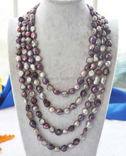 FREE SHIPPING>>>100" 14mm gray purple baroque freshwater pearl necklace 2024 - buy cheap