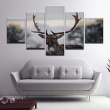 Pinturas em tela impressão hd arte de parede modular estrutura de arte de parede 5 peças de imagens de paisagem de cervo animal decoração de casa cartaz para sala de estar 2024 - compre barato