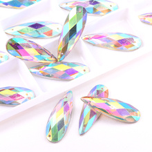 Cristal AB para coser diamantes de imitación, acrílico largo de 10x3 0mm, formas de lágrima, parte trasera plana, para vestido de boda, B2275, 50 Uds. 2024 - compra barato