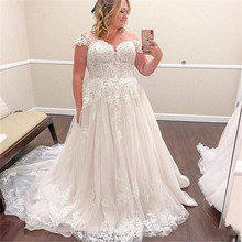 Vestidos de novia de talla grande, manga casquillo, apliques de encaje, vestido de novia de princesa, vestido de novia, Vestidos de novia 2021 2024 - compra barato