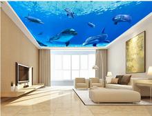 Пользовательские обои фрески синий подводный мир Дельфин потолок обои для гостиной Нетканые Обои фреска 2024 - купить недорого