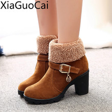 Two Waies Wear Women's Winter Boots British Style High Heel Female Snow Boots Belt Buckle Cuffs Comfortable Ankle Martin Boots 2024 - buy cheap