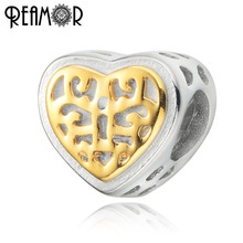 REAMOR Plating Gold Stainless steel Hollow Love Heart Beads 5.5mm Hole DIY Metal Beads For Bracelets Bangle Women Jewelry Making 2024 - buy cheap