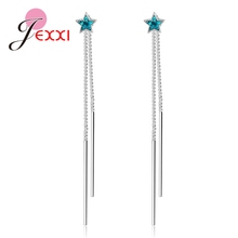 New Arrival Authentic 925 Sterling Silver Exquisite Blue Stars Long Thread Earrings for Women Girls Party Jewelry Bijoux 2024 - buy cheap