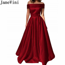 JaneVini Off Shoulder Evening Dresses With Pockets Ladies Satin Gown Burgundy Long A Line Prom Formal Party Dress vestito lungo 2024 - buy cheap