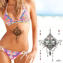 Mandala lotus tatuagem temporária adesivo mehndi henna laço preto tatuagem e corpo arte adesivos bikini sexy árabe indiano tatoo meninas 2024 - compre barato