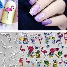 1pc Acrylic Engraved Flower Nail Sticker Embossed Flowers Flamingo 3D DIY Nail Water Decals Empaistic Nail Water Slide Decals 2024 - buy cheap
