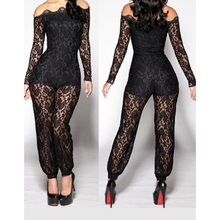 Sexy Preto de Manga Longa Fora Do Ombro Lace Oco Fora Solto Playsuit Macacão Macacão de Cintura Alta jumpsuit Romper Elegante Boêmio 2024 - compre barato