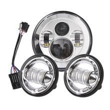 7 Inch Chrome  LED Headlight+ 2x 4-1/2" Fog Light Passing Lamps for  Motorcycle 2024 - buy cheap