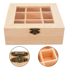 1Pcs Jewelry Box Glass Top Storage Container Gift 9 Compartments Wooden Box Vintage Wooden For Decoration Craft 2024 - buy cheap