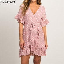Summer Chiffon Dress 2021 Boho Style Beach Dress Fashion Short Sleeve V-neck Polka Dot A-line Party Dresses Sundress Vestidos 2024 - buy cheap