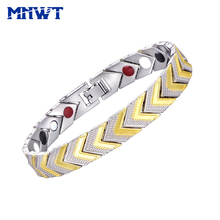 MNWT-pulsera de acero inoxidable Unisex para hombre y mujer, brazalete magnético de terapia de salud para mujer, Color dorado, joyería de lujo, regalo 2024 - compra barato