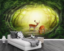 Beibehang Custom 3d wallpaper fairy forest TV background wall natural scenery deer background wall papel de parede 3d wallpaper 2024 - buy cheap