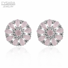 FYSARA Korean Cute Romantic Flower Stud Earrings For Women Pink Cubic Zirconia Crystals Round Earrings Lover's Gift 2024 - buy cheap