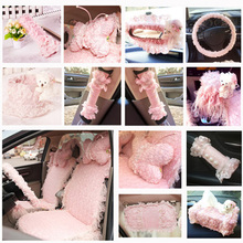 Pink Lady Car Interior Decoration Accessories Set Lace Seatbelt Shifter Hand Brake Covers Pearl Auto Steering Wheel Cover Girls 2024 - buy cheap