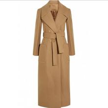 Cinturón de camuflaje de lana para mujer, abrigo largo ajustado con cuello vuelto, moda de otoño e invierno 2024 - compra barato