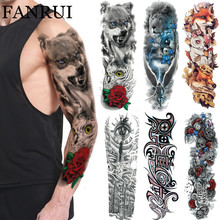 3D Long Lasting Roar Wolf Temporary Tattoo Flower Tribe Owl Men Shoulder Tattoo Stickers Full Body Arm Art Leg Fake Tatto Women 2024 - buy cheap