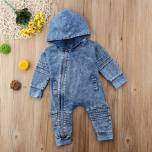 Newborn Kids Baby Boy Girl Clothing Denim Hooded Romper Long Sleeve Zipper Outfits Clothes Baby Girls 0-3T 2024 - buy cheap