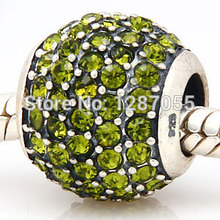 2014 New 925 Sterling Silver beads for women fit pandora DIY bracelets & Necklaces charms Olive Green Crystal Jewelry 2024 - buy cheap