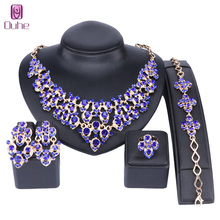 Dubai Gold Color Wedding Bridal Blue Crystal Women Party Necklace Bangle Earring Ring Fine African Beads Jewelry Set 2024 - buy cheap
