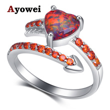 Ayowei special double design orange Crystal White Fire Opal Silver Fashion Jewelry Ring For Women USA Size#6#7#8#9#10 OR902A 2024 - buy cheap