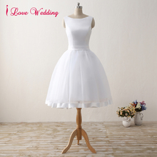 Elegant Short Wedding Dresses White Organza Satin Knee-Length Bridal Gowns Scoop A Line Wedding Party Dress With Bow 2024 - buy cheap