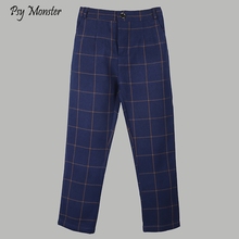 Children's Plaid Pants Boys Long Trousers Kids Students British Piano Performance Dress Clothes Boys Semi-elastic Waist Pants 2024 - buy cheap