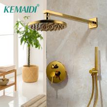 KEMAIDI Rainfall Golden Shower Faucet Set Wall Mount Single Handle Shower Mixer Tap Square Handshower Concealed Install 2024 - compre barato