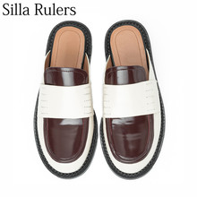 Silla Rulers 2019 new genuine leather ladies half slippers round toe flat bottom slippers women closed toe Lazy slippers woman 2024 - buy cheap