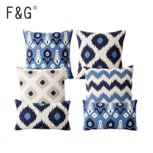 Decorative throw pillow case cover geometric Blue memory classic cotton linen cushion cover Lumbar pillow cover 30X50cm,45X45cm 2024 - buy cheap