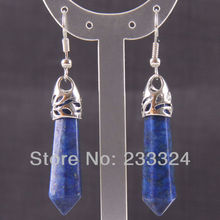 Free Shipping New without tags Fashion Jewelry 7x34MM Faceted Beads Lapis Dangle Earrings 1Pair RU260 2024 - buy cheap