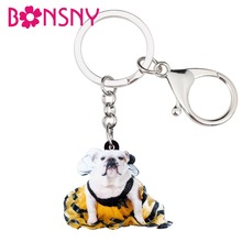 Bonsny fantasia de acrílico de halloween de buldogue francês chaveiro de corrente chaveiro joias de animais para mulheres meninas bolsa de carro charmoso a bolsa 2024 - compre barato