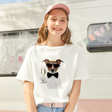 Женская футболка Harajuku, белая футболка с коротким рукавом и круглым вырезом, с принтом в виде собаки и вина, 2019 2024 - купить недорого