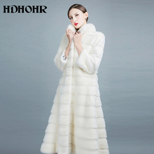 Hdhohr casacos de pele de vison natural de alta qualidade, longos com saia, casacos femininos de vison branco verdadeiro inverno, jaquetas finas e quentes de pele, 2021 2024 - compre barato